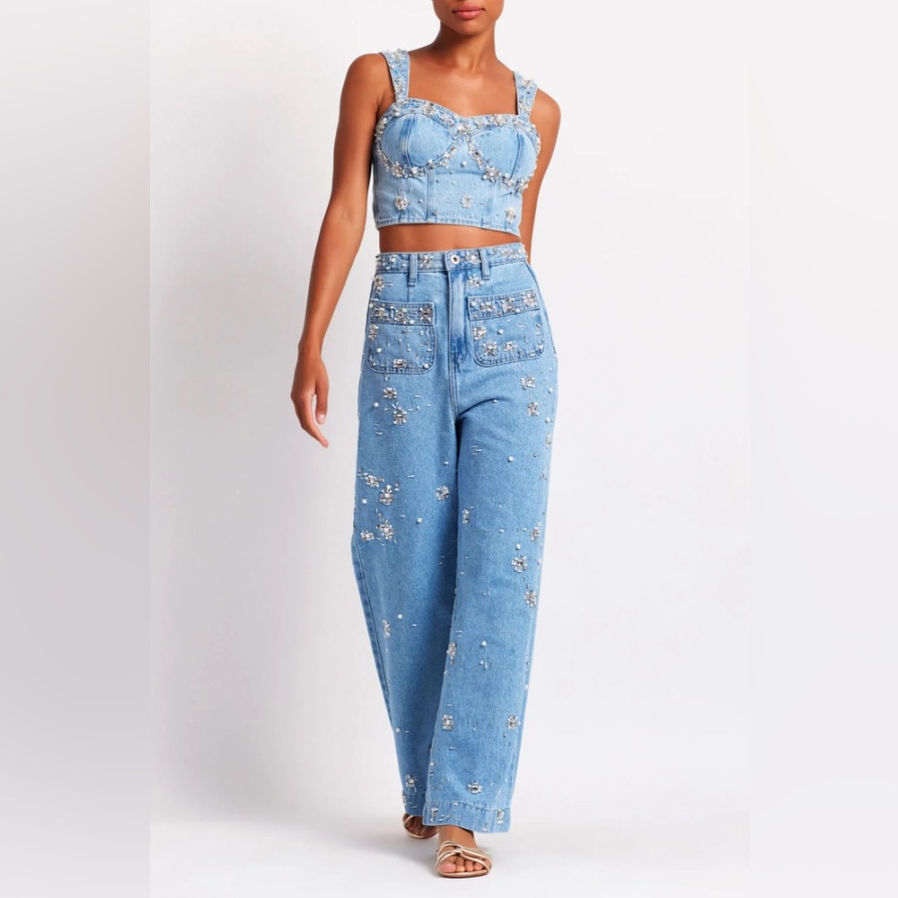 PatBo Hand-beaded Denim Top NWT - Picture 2 of 16
